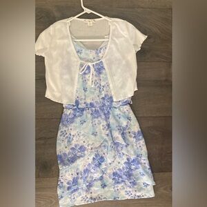 Knitworks Blue and White Floral Kids Dress